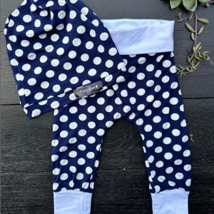 Navy and white pocodot harem pants and beanie